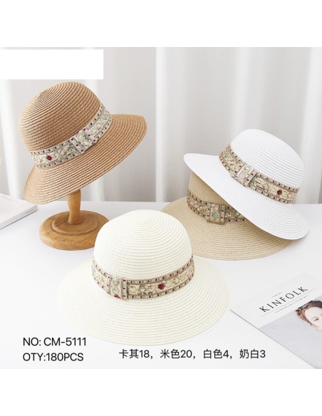 SOMBRERO CON CINTA BORDADO CM5111