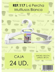 PERCHA DE PLASTICO BLANCA L/6