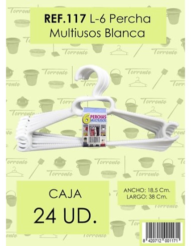 PERCHA DE PLASTICO BLANCA L/6