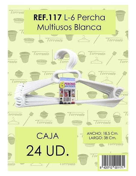 PERCHA DE PLASTICO BLANCA L/6