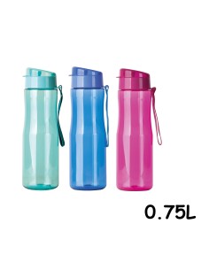 BOTELLA SPORT TRITAN TAPON ANTIFUGAS VERTEDOR+CORREA 0´75 L.