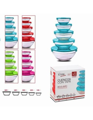 FIAMBRERAS 920/490/350/225/135ML SET 5 HERMETICOS REDONDOS