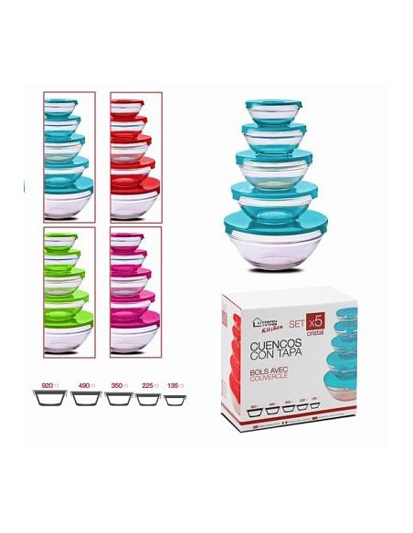 FIAMBRERAS 920/490/350/225/135ML SET 5 HERMETICOS REDONDOS