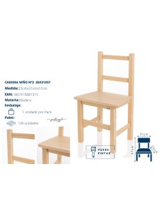 SILLA MADERA INFANTIL MEDIANA 25X31X57 MADERA
