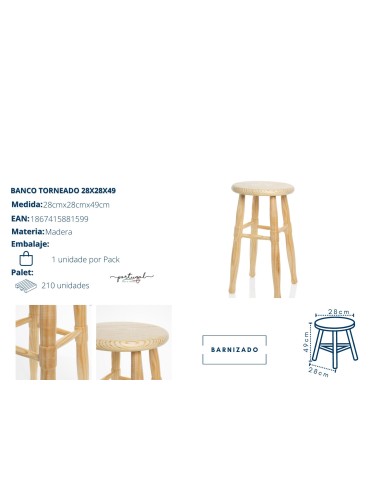 TABURETE COCINA MADERA TORNEADO 28X28X49