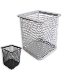 PORTALAPICES METAL NEGRO Y PLATA 10X8X8CM CUADRADO