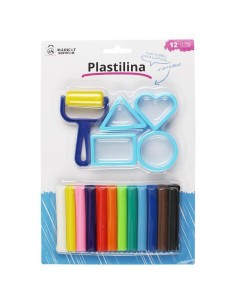 PLASTILINA 12 BARRITAS CON 4 MOLDES Y RODILLO 18X13,5CM