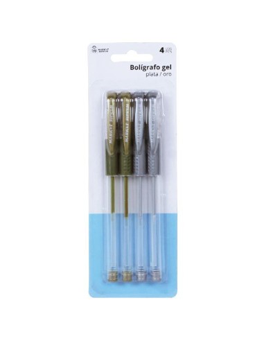 BOLIGRAFO GEL 4 UDS DORADO Y PLATA 15CM