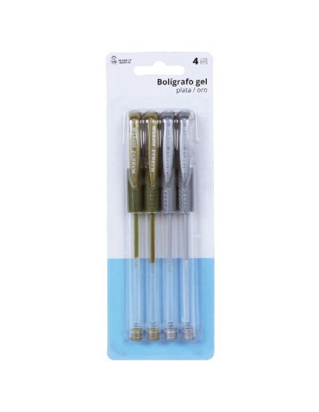 BOLIGRAFO GEL 4 UDS DORADO Y PLATA 15CM