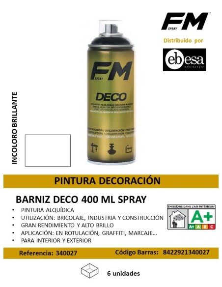 SPRAY 400ML BARNIZ MADERA INCOLORO BRILLANTE