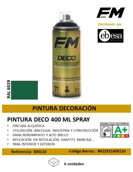 SPRAY 400ML VERDE PINTURA DECO RAL 6029