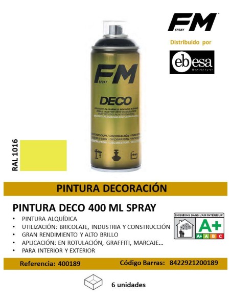 SPRAY 400ML AMARILLO PINTURA DECO RAL 1016