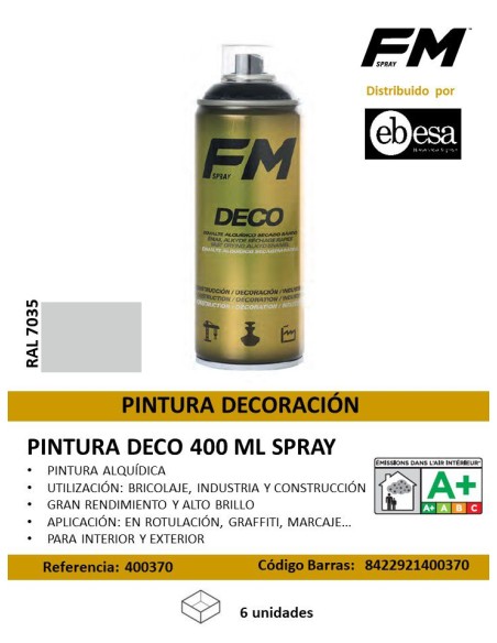 SPRAY 400ML GRIS LUMINOSO PINTURA DECO RAL 7035