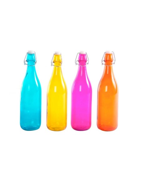 BOTELLA 1L 8X8X32CM CRISTAL HIERRO 4 SURT.