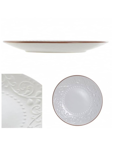 PLATO 21X21X2.5CM GRES  RELIEVE BLANCO