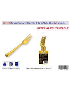 TENEDOR PREMIUM REUTILIZABLE ORO BRILLANTE L.6