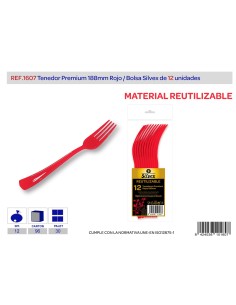 TENEDOR PREMIUM REUTILIZABLE ROJO BRILLANTE L.12