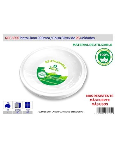 PLATO REUTILIZABLE 220MM LOTE DE 25 ALTA CALIDAD