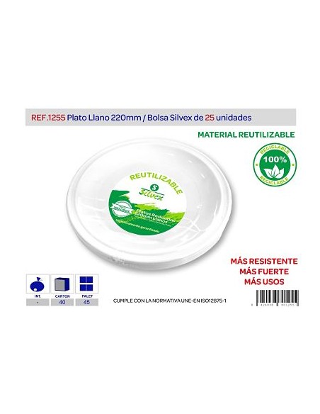 PLATO REUTILIZABLE 220MM LOTE DE 25 ALTA CALIDAD