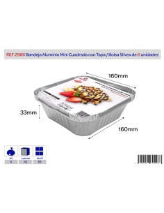 LOTE 6 BANDEJA ALUMINIO MINI CUADRADA + TAPA