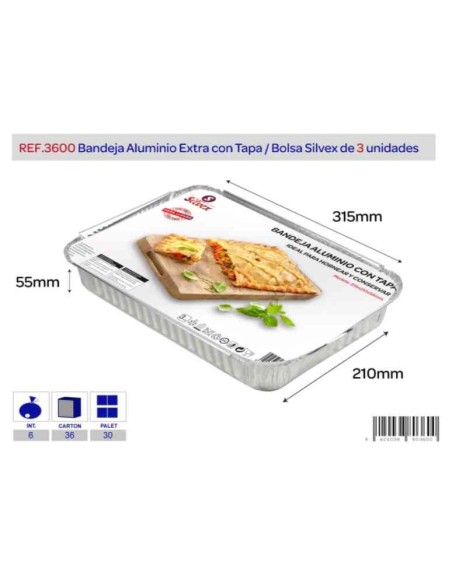 LOTE 3 BANDEJA ALUMINIO EXTRA + TAPA