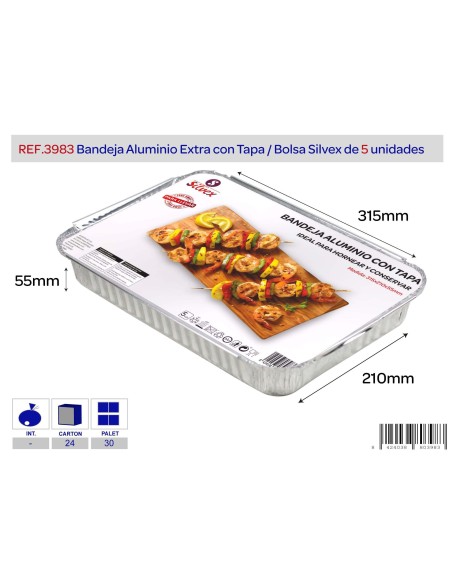 LOTE 5 BANDEJA ALUMINIO EXTRA + TAPA