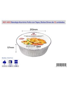 BANDEJA ALUMINIO 21X5,7CM POLLO + TAPA 12 UNIDADES