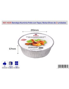 BANDEJA ALUMINIO 21X5,7CM POLLO + TAPA 2 UNIDADES