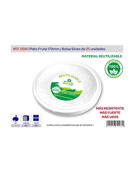 PLATO REUTILIZABLE 170MM LOTE DE 25 ALTA CALIDAD