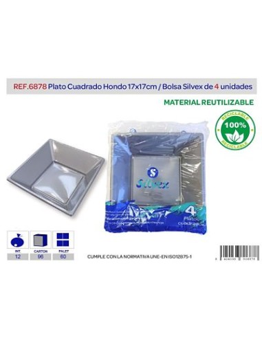 PLATO CUAD REUTILIZABLE 170X170MM HONDO PLATA L.4