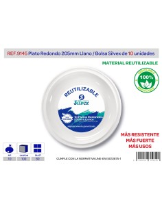 PLATO REUTILIZABLE 205MM LLANO LOTE DE 10 ALTA CALIDAD