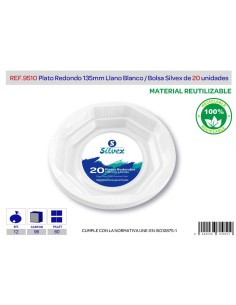 PLATO REUTILIZABLE 135MM LLANO BLANCO LOTE DE 20
