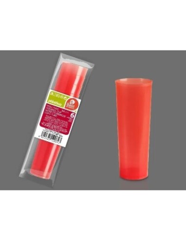 S/6 VASO TUBO 300 CC ROJO REUTILIZABLE