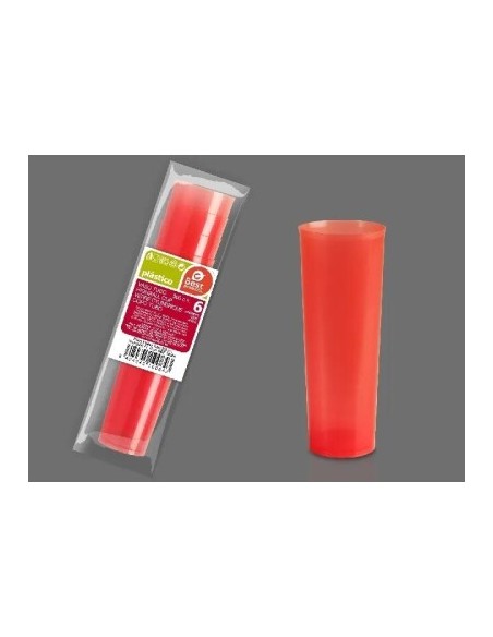 S/6 VASO TUBO 300 CC ROJO REUTILIZABLE