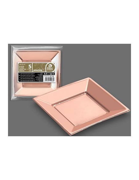 S/5 PLATO 18CM CUADRADO LLANO ROSA ORO PS