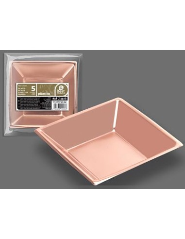 S/5 PLATO CUADRADO HONDO ROSA ORO PS 18 X 18 CM