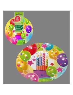 S/6 PLATO LLANO 18CM VELAS Y GLOBOS