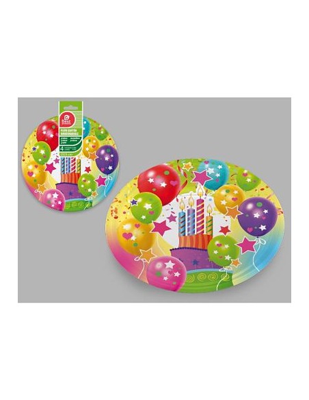 S/4 PLATO 23CM LLANO DISEÑO VELAS Y GLOBOS