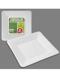 S/12 PLATO CUADRADO 18CM CARTON BLANCO BIODEG