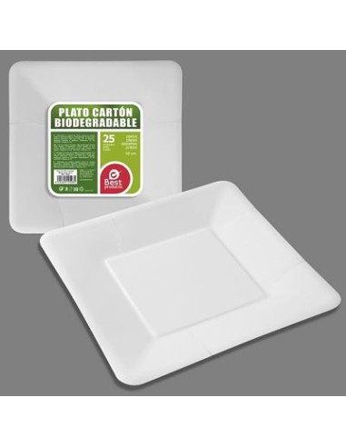 S/25 PLATO CUADRADO 18CM CARTON BLANCO BIODEG