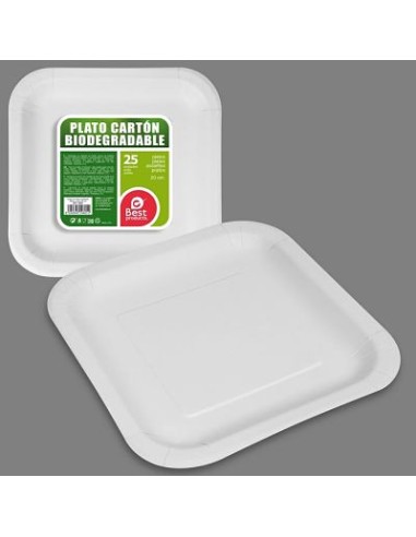 S/25 PLATO CUADRADO CARTÓN BLANCO BIODEG 20 CM