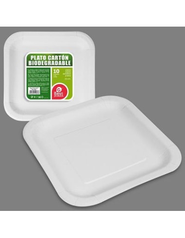 S/10 PLATO 23CM CUADRADO CARTON BLANCO BIODEG