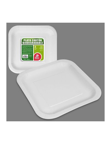 S/3 PLATO CUADRADO CARTÓN BLANCO BIODEG 26 CM