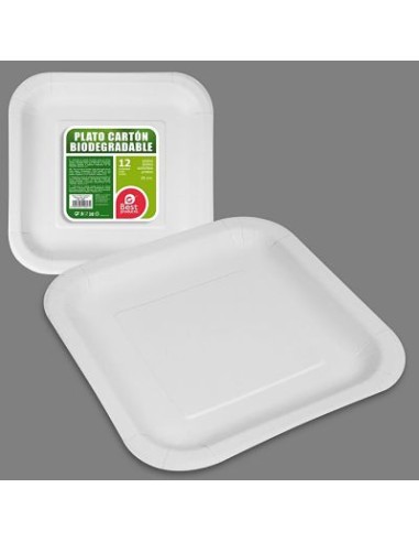 S/12 PLATO CUADRADO CARTÓN BLANCO BIODEG 26 CM