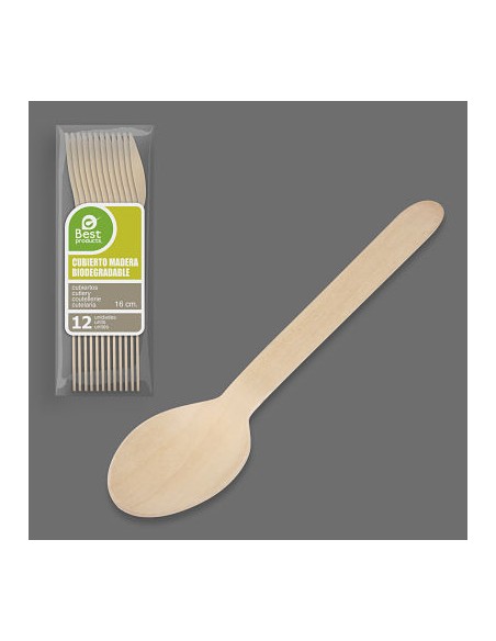 S/12 CUCHARA MADERA 16 CM