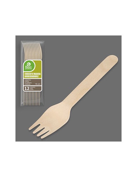 S/12 TENEDOR MADERA 16 CM