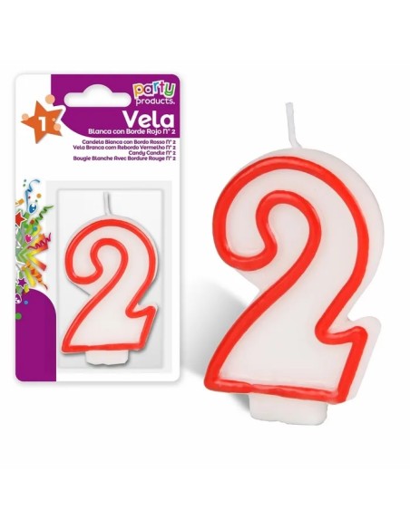 VELA  Nº 2 BLANCA CON BORDE ROJO