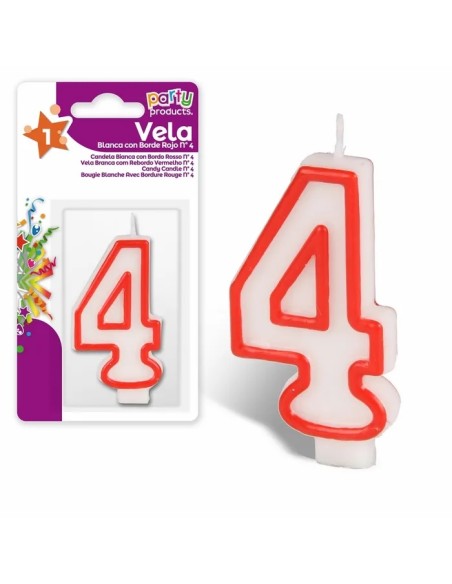 VELA  Nº 4 BLANCA CON BORDE ROJO