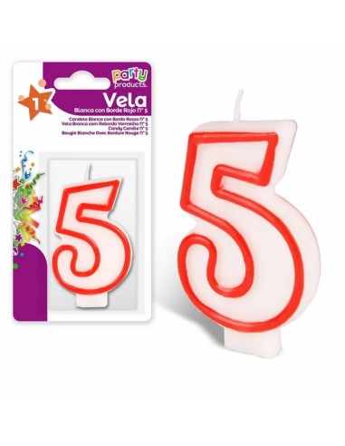VELA  Nº 5 BLANCA CON BORDE ROJO