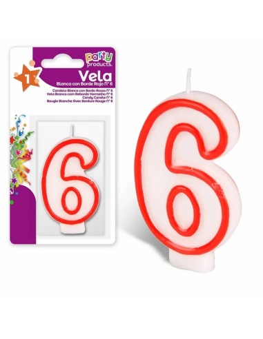 VELA  Nº 6 BLANCA CON BORDE ROJO